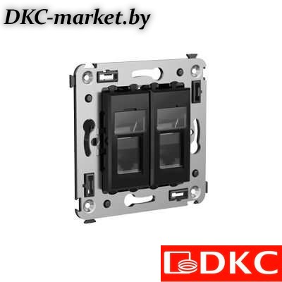 4402364 Компьютерная розетка RJ-45 в стену, кат.5e двойная экранированная,"Avanti", "Черный квадрат"