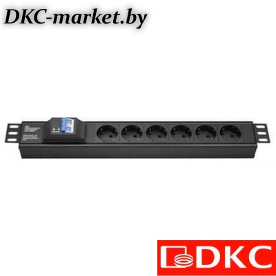 R519SH6CB Блок распределения питания 19" 16A с Автоматом 2P Вых:6ХSchuko Вх:SchukoX2,0м