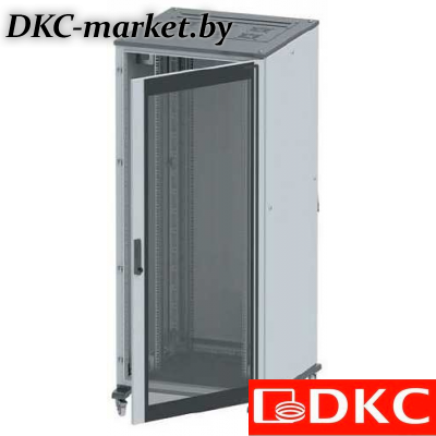 R5IT2466GS Напольный шкаф 24U 600х600 двери стекло/сплошная, укомплектован вводом и заглушками RAL7011/7035