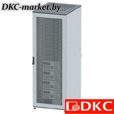 R5IT2466PF Напольный шкаф 24U 600х600 двери стекло/сплошная, укомплектован вводом и заглушками RAL7011/7035