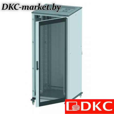 R5IT2488GS Напольный шкаф 24U 800х800 двери стекло/сплошная, укомплектован вводом и заглушками RAL7011/7035