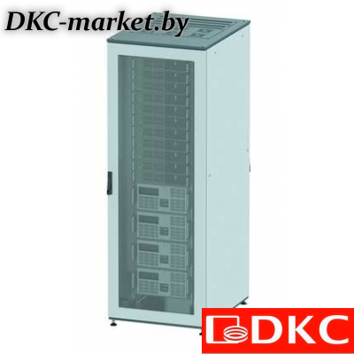 R5IT4768PF Напольный шкаф 47U 600х800 двери перфорированная/перфорированная, укомплектован вводом и заглушками RAL7011/7035